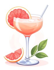 Pink cocktail illustration with grapefruit