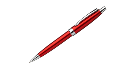 Red Ballpoint Pen with Silver Accents on Black Background image isolated on a transparent background