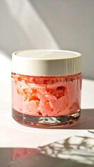 Pink cream in a clear jar