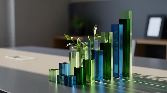 Glass Bar Graph with Plant Growth, Sustainable Business