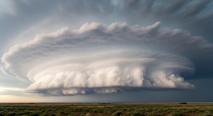 Large Dramatic Cloud Formation Over Flat Landscape in Stormy Sky