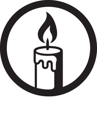 Black and white candle flame icon within a circle for memorial or celebration design