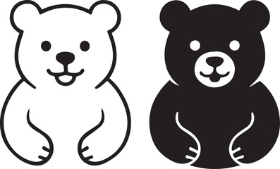 Cute black and white bear icons and simple logo elements isolated on white background