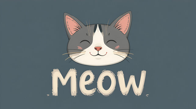 Meow a cat phrase. Cute cat ears and nouse. vector illustration