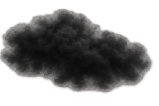 Dark black smoke cloud overlay creating pollution, fire, dust, or exhaust fume effect on transparent background - Powered by Adobe