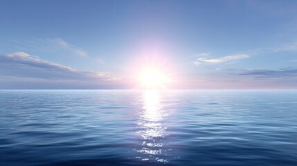Fototapeta premium Serene Horizon with Gentle Waves at Sunrise Reflecting Soft Pink and Blue Tones in the Calm Ocean Surface Beneath a Clear Sky