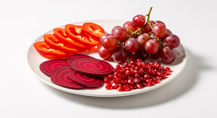 Vibrant plate of red fruits and vegetables for a healthy lifestyle and balanced diet
