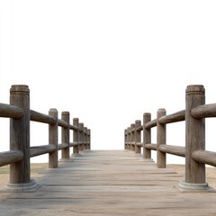 Naklejka premium Elegant wooden pier extending into tranquil waters framed by a clear blue sky, perfect for serene nature escapes and peaceful reflections