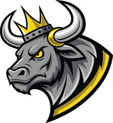 Dynamic graphic of a crowned bull's head, symbolizing regal power and unyielding strength