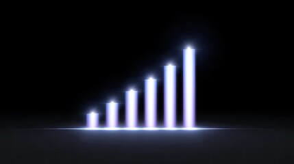 Obraz premium Modern glowing bar graph illustrating growth and progress in a dark background, symbolizing success, improvement, and positive trends in data visualization
