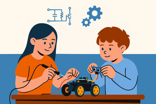 Big Sister Building Simple Robot Flat Vector