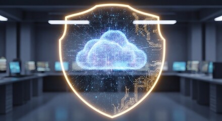 Cybersecurity Shield Illustrating Cloud Data Protection Concept