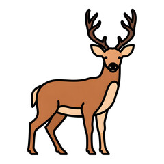 Fototapeta premium A majestic deer with large antlers standing gracefully. A beautiful woodland and forest animal. Simple cartoon wildlife illustration, isolated on a clean white background.