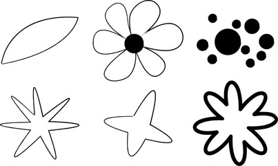 Collection of hand drawn abstract organic shapes and floral elements