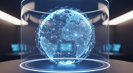 Digital Global Network Displayed In Futuristic Enclosure