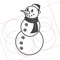 Stylized Snowman with Geometric Construction Lines winter christmas
