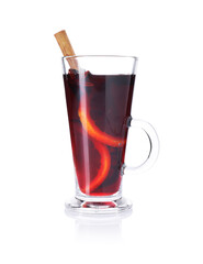 Tasty mulled wine in mug isolated on white