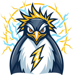 Dynamic Electric Penguin Mascot - Energetic Arctic Bird Logo with Lightning Aura