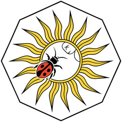 Ladybug on Sun Symbol within Octagonal Frame ladybird insect