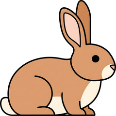 Fototapeta premium A cute brown rabbit or bunny sitting. A common woodland and pet animal. Simple and adorable cartoon illustration, isolated on a white background, perfect for Easter or nature themes.