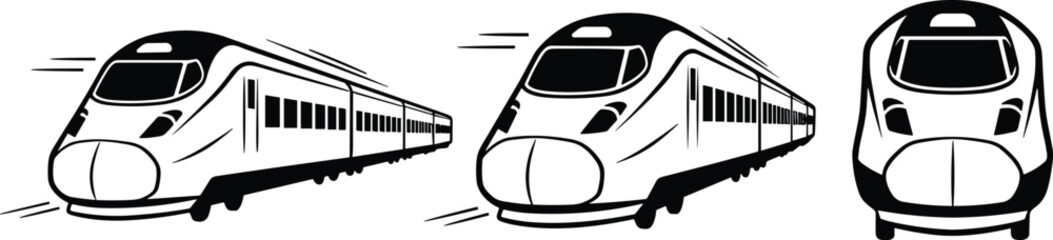 High speed train vector illustration set, modern bullet train silhouettes, fast railway transportation design, express train graphic for stock use © Its Marjia's World