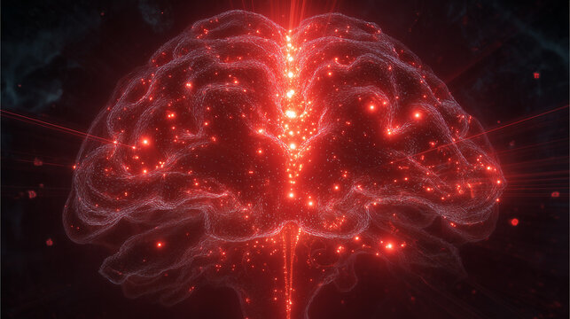 A visualization of the amygdala's fear response, glowing bright red and bypassing the prefrontal cortex.