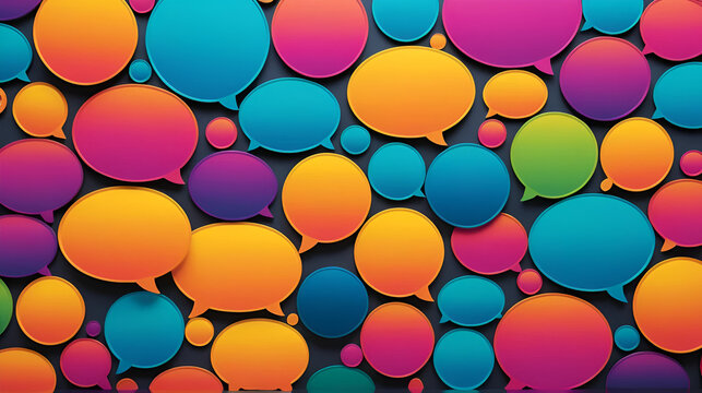 Dialogue bubbles conversation : Representing seamless and dynamic interaction, the art piece displays a vibrant array of conversational bubbles in gradient color scheme.