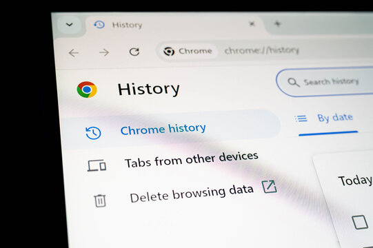 Bangkok, Thailand - November 15th 2025 : Chrome browser history settings showing options to delete browsing data and view tabs from other devices. Ideal for privacy, data management.