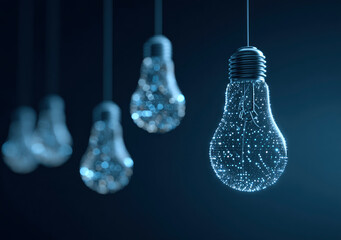 Glowing Lightbulbs Hanging Dark Background