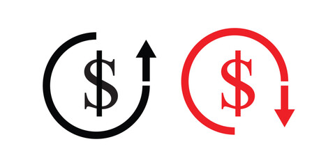 Cost reduction vector icon. Profit reduction symbol. Cost savings sign. Vector illustration on a transparent background.