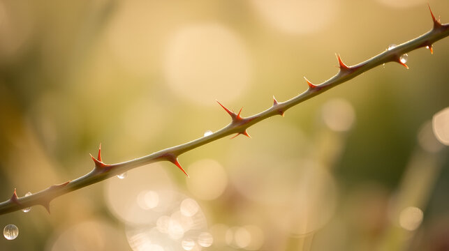 Thorns on a briers and dew with narrow depth of field close up/Macro