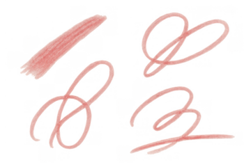 Pink hand drawn scribble shapes and brush strokes creating a doodle design element on transparent background