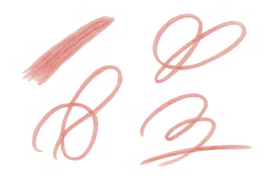 Pink hand drawn scribble shapes and brush strokes creating a doodle design element on transparent background