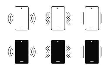 Black and white mobile phones vibrate with various signal symbols, indicating a notification