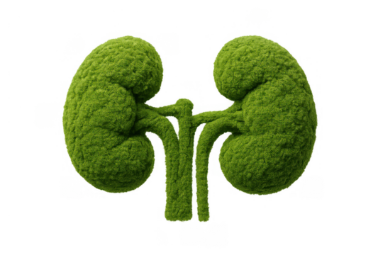 Human kidneys made of green grass on transparent background symbolizing natural health and environmental care - Powered by Adobe