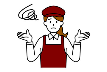 お手上げするカフェの女性店員
