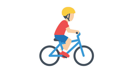 Stylized vector illustration depicting a child safely riding a bicycle with helmet protection and