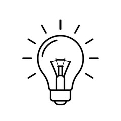 Light bulb icon vector, outline style, with rays of light
