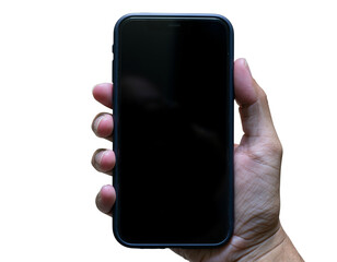  Hand holding smartphone mockup as png photo with blank screen isolated on white background. mobile phone hand mockup 