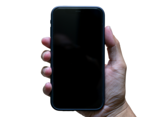  Hand holding smartphone mockup as png photo with blank screen isolated on white background. mobile phone hand mockup 