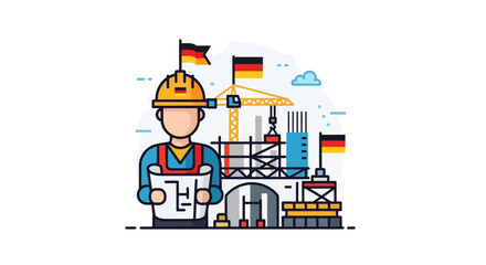 German construction industry themed vector illustration showcasing building engineering and