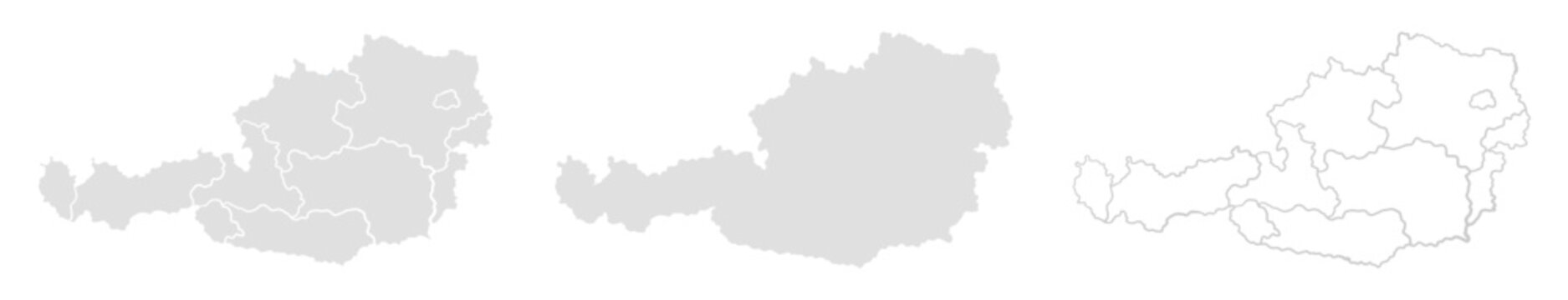 Austria country map with regions in outline and solid styles.