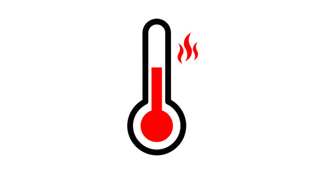 Thermometer displaying high temperature with flame, indicating potential health concern or danger