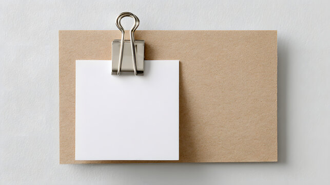Blank white paper attached to cardboard with binder clip
