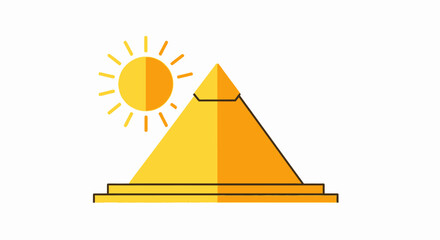 Golden pyramid and sun vector illustration for desert landscape exploration and travel concepts