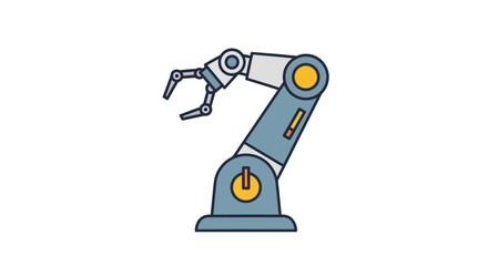 Stylized industrial robot arm illustration conveying concepts of automation and manufacturing