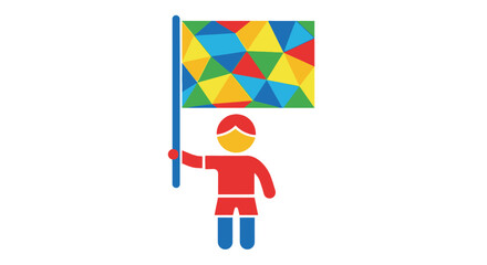 Colorful Geometric Flag Bearer Icon Symbolizing Unity Diversity and Celebration