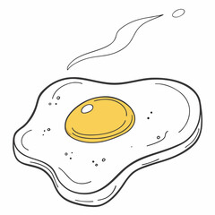 Hand Drawn Fried Egg with Steam on White Background breakfast food