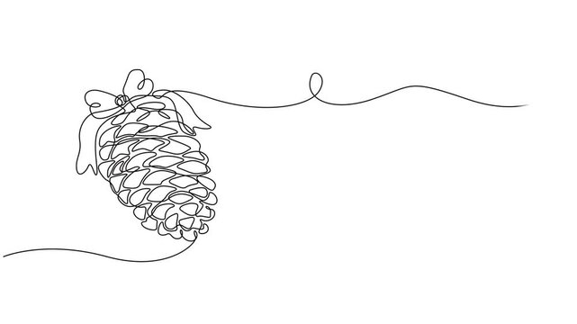 Abstract cedar cone. Self drawing animation one continuous line draw, logo, A single line drawing of a cone. Continuous line fir cone icon. Vector illustration, Full length one line animation. minimal