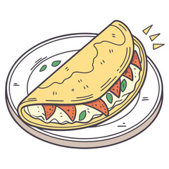 Cartoon Illustration of a Folded Omelette on a White Plate food breakfast